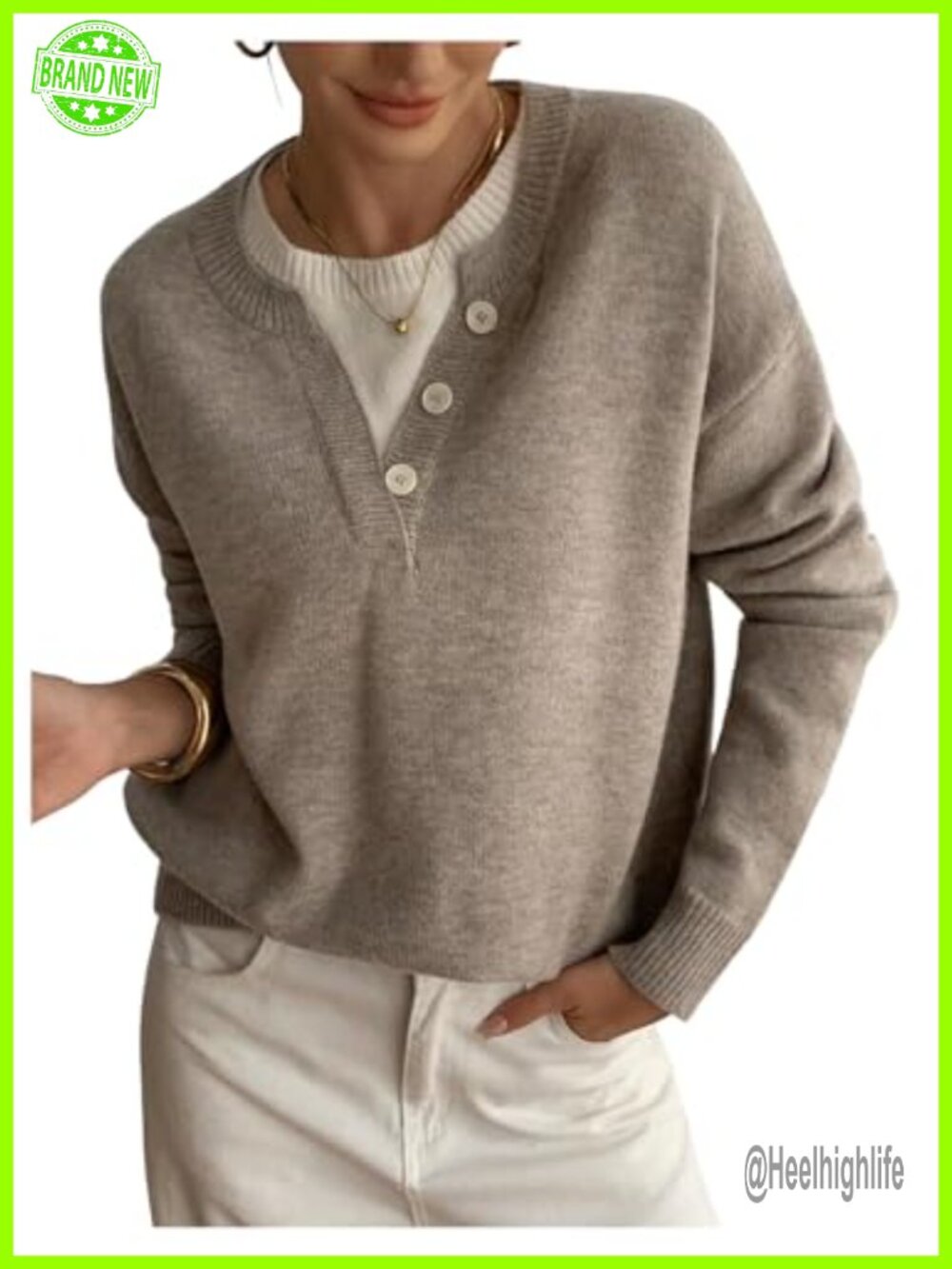 Women's Pullover Henley Sweater Long Sleeve Business Casual Top